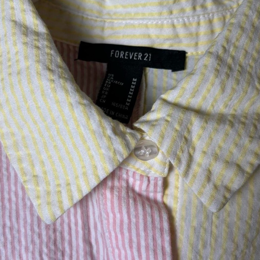 Forever 21 Colorblock Button-Up Cropped Shirt - Pastel Pink, Blue & Yellow - Picture 3 of 3